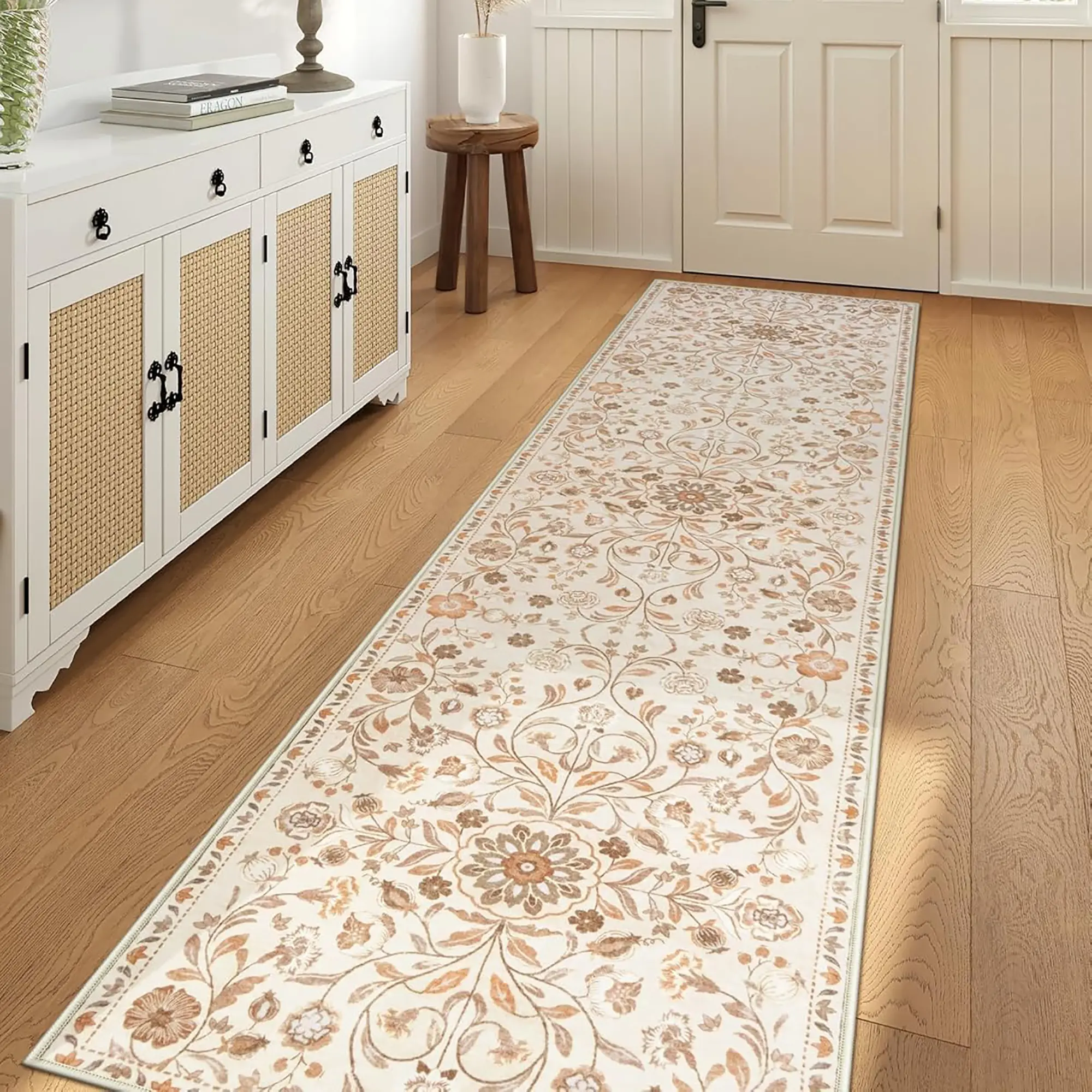 Bohemian Washable Floral Carpet for Living Room Bedroom Kitchen Hallway, Foldable Non-Slip Plush Decorative Rug, Easy Care Large Area Mat, Boho Runner Rug, Bohemian Style Rugs
