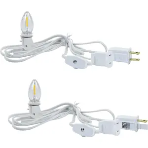 2 Pack Chainable Accessory Cord with C7 LED Light Bulb, 6 Ft Indoor Blow Mold Light Cord with Male and Female Plugs for Halloween Pumpkins Christmas Village Houses and Craft Projects Decoration