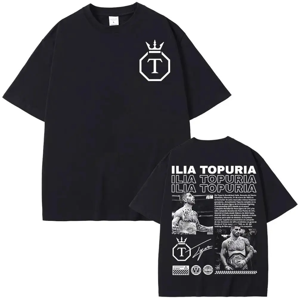 Ilia Topuria "El Matador" Graphic Print T-Shirt - Men's 100% Soft Breathable Cotton, Oversized Round Neck Shortsleeve, Aesthetic Casual Retro Streetwear Sports Top with Cargo-Inspired Design