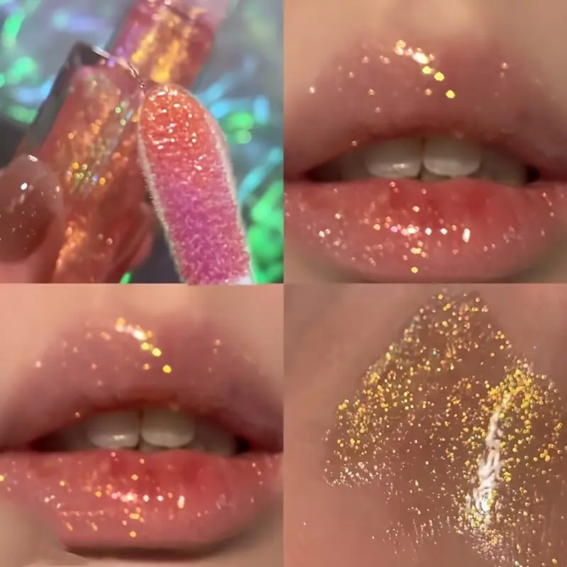HERORANGE Mirror Shine Lip Gloss, Mirror Lip Glaze, Hydrating Cosmetic Gloss, Glittery Lip Gloss, available in 6 shades: Gold, Pink. Metallic pearlescent, glossy finish, long-lasting, non-sticky. Perfect for music festivals