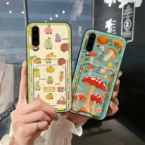 Silicone Anti-dust Phone Case For Huawei P30 Back Cover Cover Graffiti Dirt-resistant Anti-knock TPU Soft case Card slot Card bag protective Card sleeve Shockproof Cartoon Cute