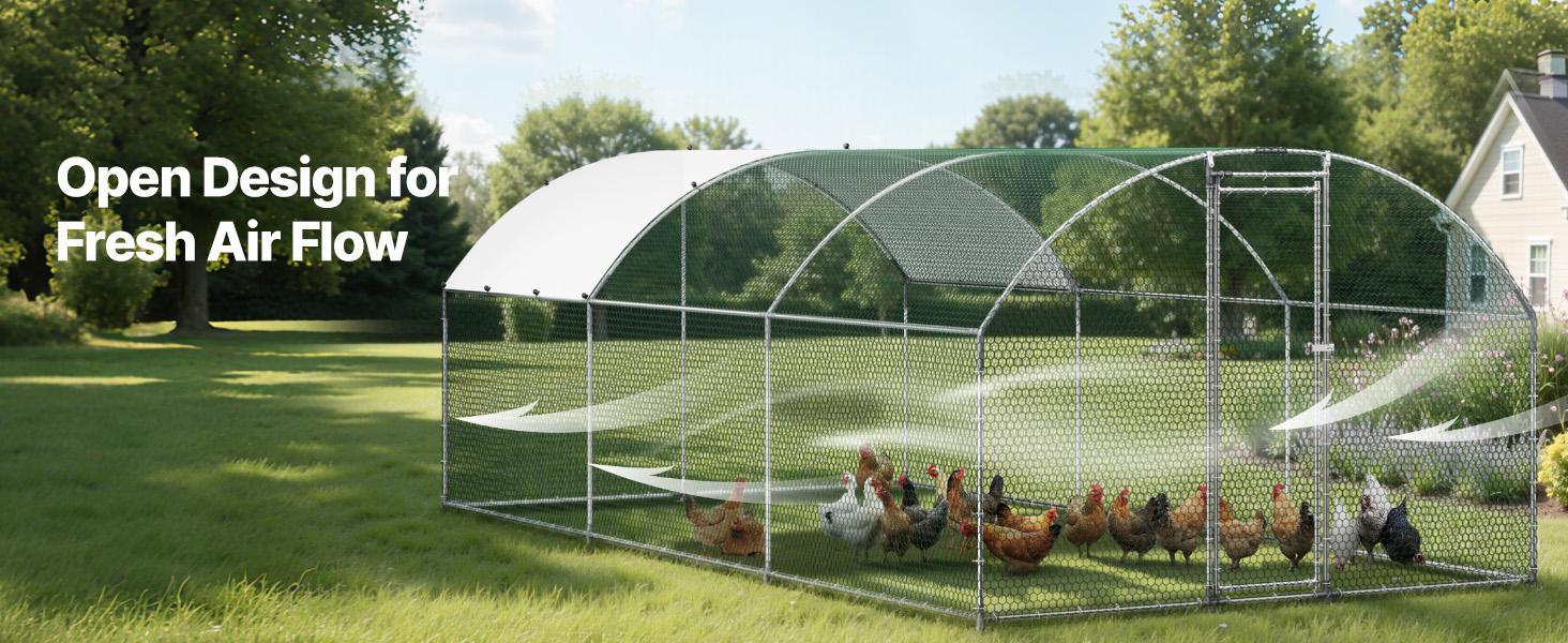 VEVOR Large Metal Chicken Coop, 9.8 x 19.7 x 6.6 ft, Walk-in Chicken Runs with Waterproof Cover, Dome Roof Hen House Enclosure with Lock, Outdoor Duck Rabbit Cage Poultry Pen for Backyard, Farm, Yard