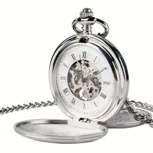 1pc Vintage Classic Skeleton Mechanical Pocket Watch with Roman Numerals & World Time, Double-Opening Design, Zinc Alloy Case, Gift for Men and Women, Gift Item | Elegant Wristwatch | Intricate Mechanical Design