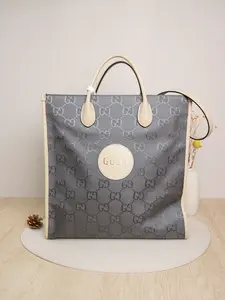 Pre-owned GG Monogram Nylon / Smooth Leather Tote Bags Gucci 14.2" Vertical GG Monogram Tote Bag DS047417 A120