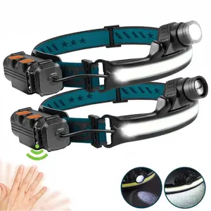 USB Rechargeable Headlamp, LED Headlamp with Move Sensor, Wide Beam Headlamp with 6 Lighting Modes, Suitable for Camping, Fishing, Climbing, Hiking