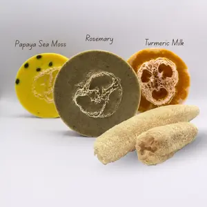 Natural Loofah Soap- Rosemary soap, papaya sea moss soap, turmeric milk soap,sensitive skin friendly, Handcrafted Luffa Soap, goat milk soap