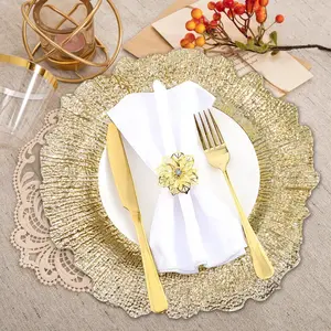 20 pcs Gold Charger Plates,Round Plastic Reef Plate Chargers for Dinner Plates,Dinnerware,Christmas Wedding,Party Elegant Decoration Place mats 13inch/33cm  Non-food contact