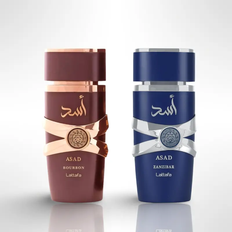 Lattafa Asad Bourbon & Asad Zanzibar Floral Amber Scented Evening Fragrance Gift Set with Blueberry Notes, 3.4oz (100ML) - Fragrance Sets for Daily Use