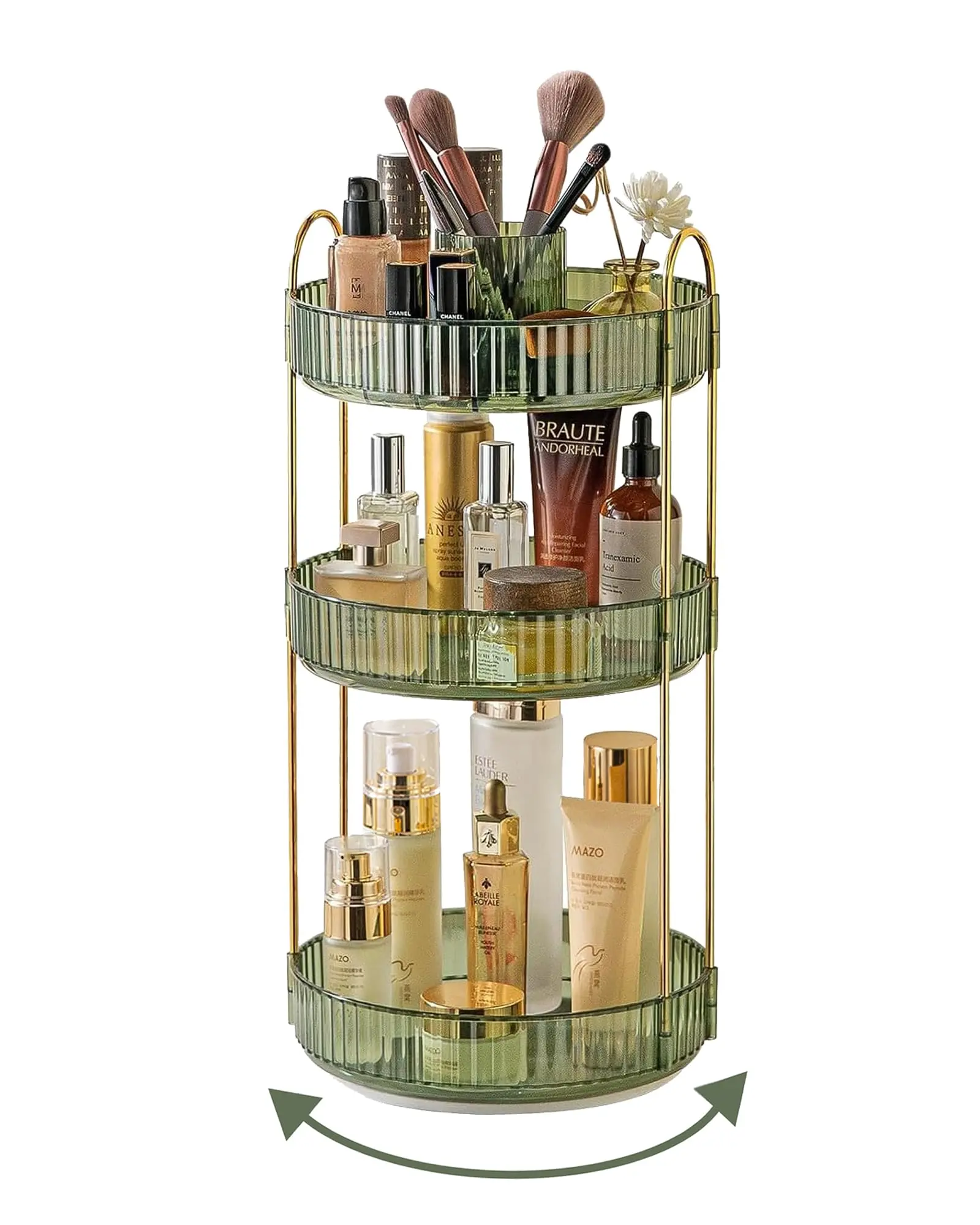 360 Rotating Makeup Organizer for Vanity,3 Tier Large Capacity Vanity Storage,Skincare Perfume Spinning Organizer,Bathroom Cosmetics Storage Makeup Stand Organizer