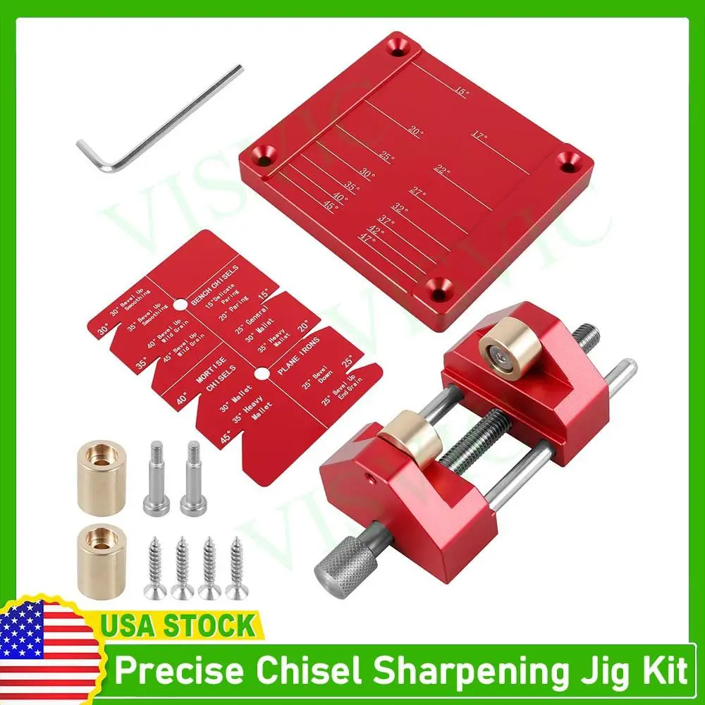 Precise Chisel Sharpening Jig Kit - Aluminum Alloy Honing Guide System with Angle Fixtures, Edge Sharpener for Woodworking Chisels, Car Engine & Transmission Repair (US Market)