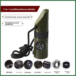 Outdoor Equipment 7-in-1 Multifunctional Whistle Survival Whistle Survival Whistle LED Light Thermometer Compass 7-in-1