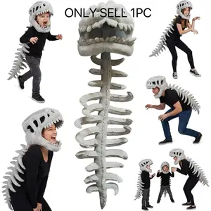 Wearable Dinosaur Skeleton Spinosaurus Plush Dinosaur Set, 3D Dinosaur Skeleton Cape with Plush Skull Head, Suitable for Dress Up & Play, Halloween Costume