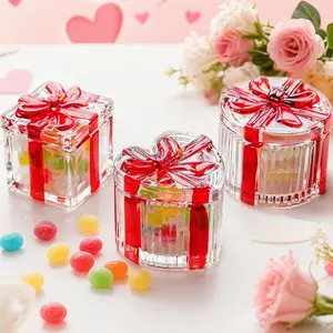 Red Christmas Candy Jar  Glass Candy Dish with Lid Set of 3 Clear Glass Jar for Cookie, Coffee Beans, Snacks, Spices