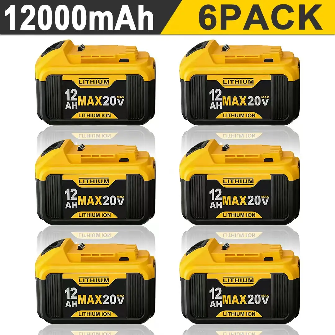 6-Pack 12.0Ah Lithium Replacement Battery for Dewalt 20V Max XR Cordless Tools DCB180/DCB205/DCB206/DCB204BT-2 DCB203 DCB201 DCB207 Wireless Power Tool Batter