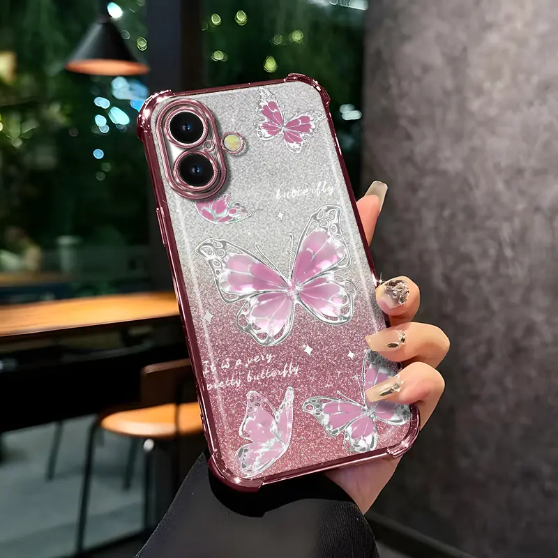 Suitable for [iPhone 16] high-end  phone case,Exquisite butterfly pattern, Four-corner airbag drop protection,Protective Silicone Cover, Protection Durabl。YM99