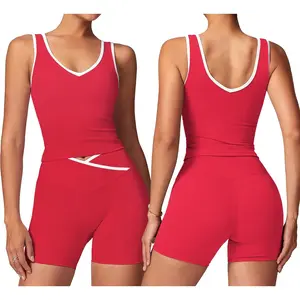 Women 2 Piece Workout Sets Built in Bra Yoga Tank Top High Waisted Tummy Control Biker Shorts