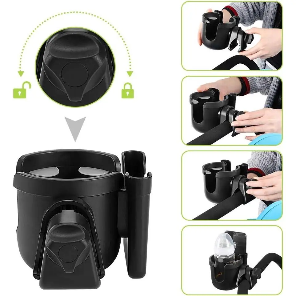 Stroller Cup Holder with Phone Holder, Bike Cup Holder, Universal Cup Holder for Uppababy Nuna Doona Strollers, 2-in-1 Cup Phone Holder for Stroller Bike Wheelchair Walker Accessory Stroller Cup Holder with Phone Holder, Bike Cup Holder, Universal Cup Holder for Uppababy Nuna Doona Strollers, 2-in-1 Cup Phone Holder for Stroller Bike Wheelchair Walker Accessory