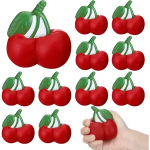 Jenaai 10 Pcs Cherry Stress Ball Sweet Cute Fruit Stress Relief Toys for Kids and Adults, Durable PU Sensory Fidget Toys for Anxiety and Relaxation, Gifts Basket Stuffer