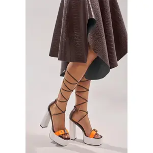 AKIRA GOLD OREA ORANGE MULTI COLORBLOCKED PLATFORM SANDAL