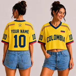 Custom Colombia Soccer CropTop Jersey, Women Yellow Football Apparel, Patriotic Fan Gift