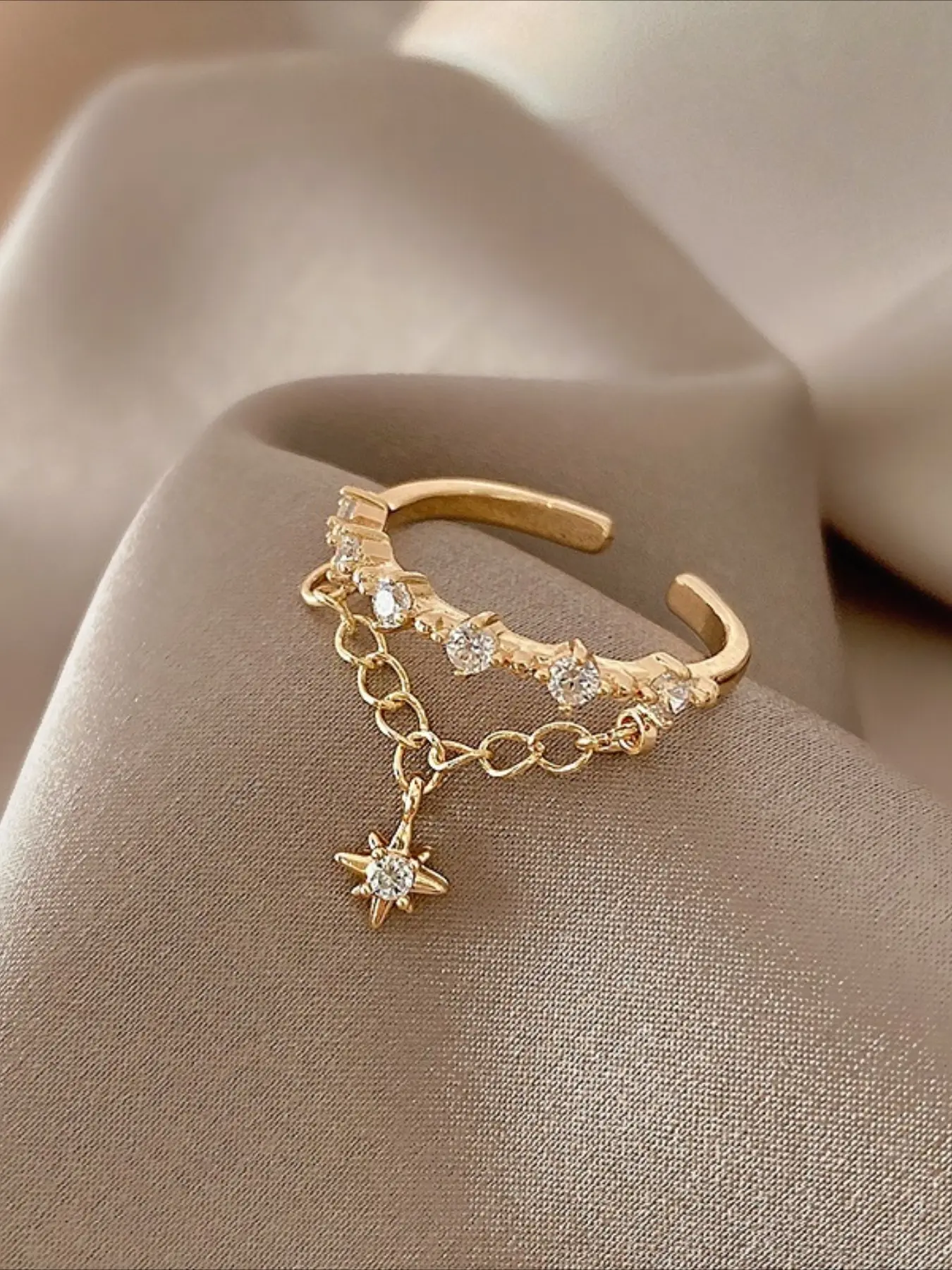 1 Piece Fashionable Trendy Tassel Chain Star Open Ring - Simple and Elegant Women's Daily Commute Versatile Ring Trendy Jewellery Accessories Exquisite Trendy Ring Geometric Design Ring Fashionable Jewelry Geometric Rings