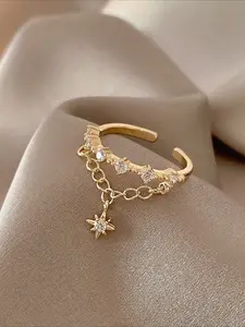 1 Piece Fashionable Trendy Tassel Chain Star Open Ring - Simple and Elegant Women's Daily Commute Versatile Ring Trendy Jewellery Accessories Exquisite Trendy Ring Geometric Design Ring