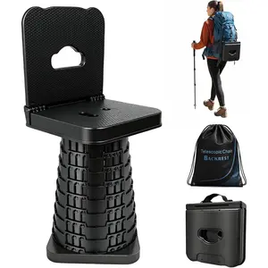 Upgraded Collapsible Stool with Backrest, Portable Telescopic Seat with Carry Bag, Square Folding Stool for Camping Gardening Fishing Hiking BBQ, Max Load Capacity 550lbs