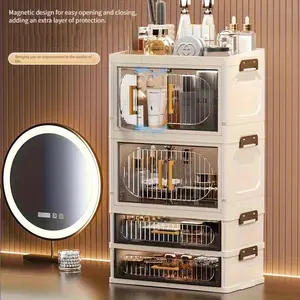 Multi-layer Cosmetic Storage Box with Top Compartment & Drawer-type Design for Easy Access Organizing Cosmetics Stationery Office Supplies