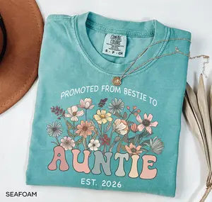 Comfort Colors Promoted From Bestie to Auntie Est 2026 Shirt, Aunt To Be Gift, Pregnancy Announcement Gift for Best Friend, New Aunt Gifts