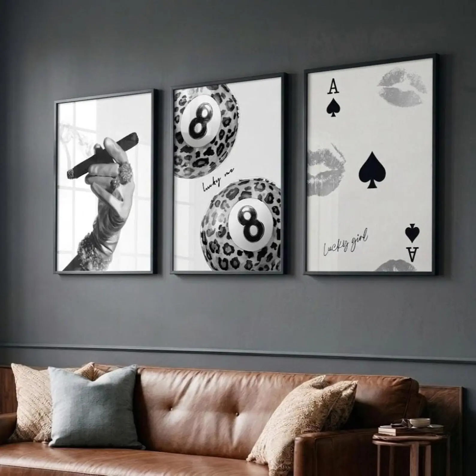 Minimalist Wall Art Set – Poker Ace & Lucky 8 Prints | Modern Home Decor | Black White Posters