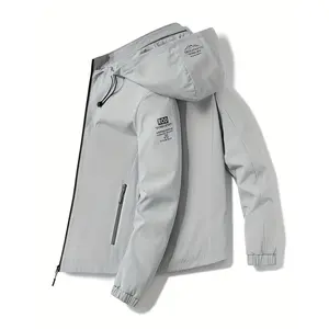 Bmuvlss Men'S Lightweight Softshell Jacket - Navy Blue with Orange & White Print, Zip-Up, Long Sleeve, Perfect for Hiking, Camping & Outdoor Adventures, Camping Gear