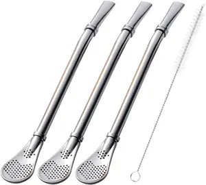 Bombilla Yerba Mate Straws, 3 Pack  Colorful  Coffee  Stainless Steel Bent Smooth Flow Drinking Stir Filter Spoon Straws with Cleaning Brush by  ()