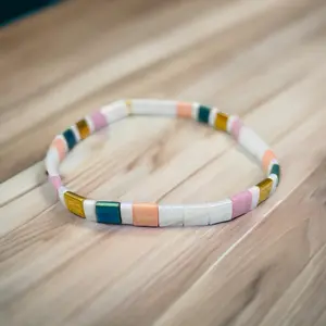 Handmade Tila Bead Bracelet, Stretchable for Adults and Teens