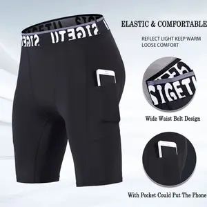 Kyn Apparel Quick Dry Compression Running Tights Men with Pocket Gym Fitness Shorts Sportswear Short Leggings Elastic Underwear