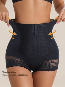 1 Count Women's Seamless High Waist Panties, High Stretch Girdle, Buckle with Lace Waist Trainer Tummy Control, Breathable Compression Curve Butt Lifting Flat Belly, Comfortable Fit Ladies Shaping, Suitable for Daily Wear & Dating Party