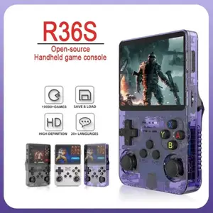 R36S Retro Video Handheld Game Console Linux System 3.5 IPS Screen Built in 3000 mAH Battery 64G TF Card Preinstalled Games Black gamers gift Colorful gaming device