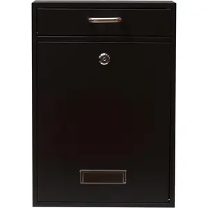 Large Black Wall Mounted Locking Vertical Dropbox Mailbox - Safe and Secure, Large Size Galvanized Steel Construction for Secure Mail Storage