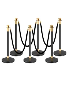 Stanchions And Velvet Ropes Kit - 6 Pieces Crowd Control Barriers With 4 Black Velvet Ropes, Stainless Steel Stanchion Posts With Sand Injection Hollow Base For Theater, Weddings, Parties And Events, Party Supplies