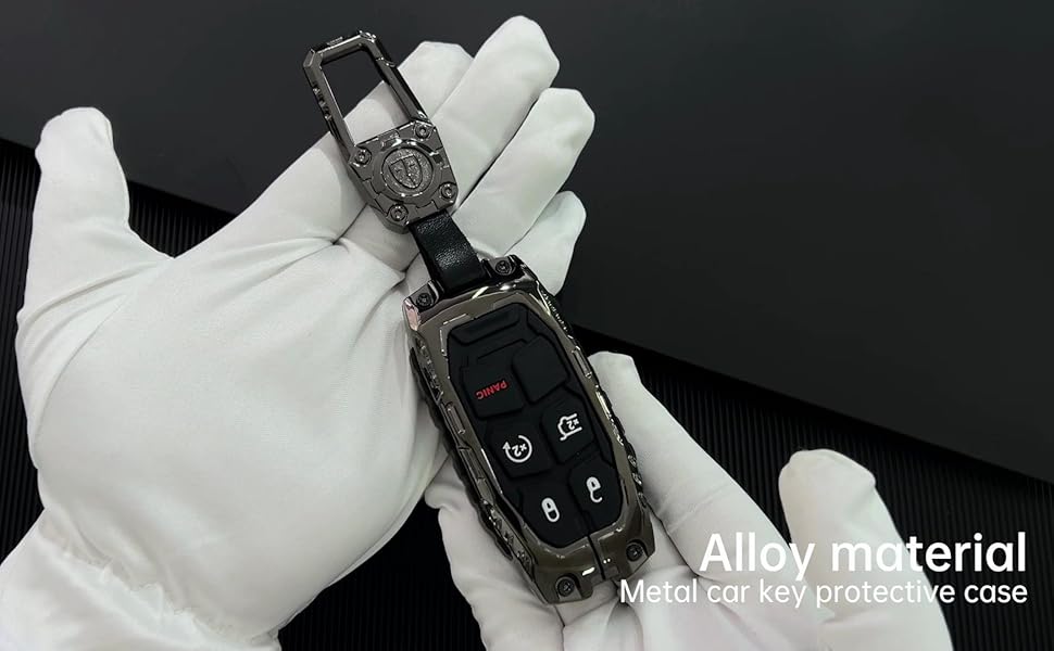 Heavy Zinc Alloy Key fob Cover, Keychain, Key Case, Accessories Compatible with Jeep Grand Cherokee Renegade Dodge Durango Challenger Wrangler Patriot Grand Comander Journey Fiat Dart Chrysler 200 300