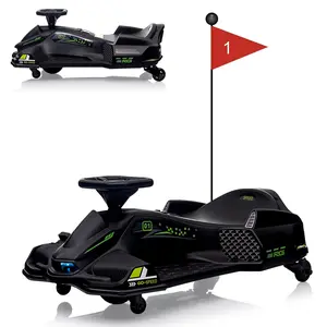 24V Kids Electric Drift Go Kart With 180W Brushless Motor 75 MPH Variable Speed LED Lights Battery Powered Ride On Toy For Boys Girls Ages 8-14 Black