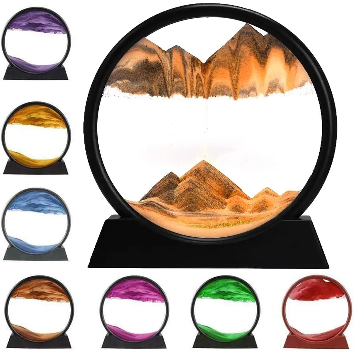 3D Dynamic Sand Art Liquid Motion, Moving Sand Art Picture Round Glass 3D Deep Sea Sandscape in Motion Display Flowing Sand Painting Relaxing Desk Toys (Yellow, 7'')