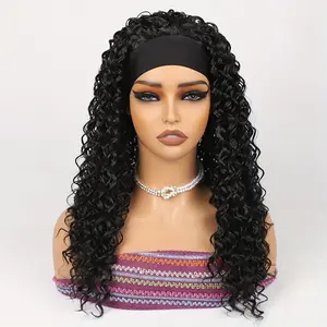 Headband Wig Curly, Headband Wigs For Women Synthetic, Water Wave Headband Wigs, Wet And Wavy Wigs With Headbands Attached Black Half Wig For Daily Use