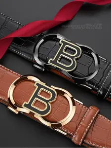Men's Business Fashion Letter B Belt, Premium Belts, Belt Buckle, Casual Waistband for Jeans, Fashion Belt for Party, Daily Decor, All-match, Gift, Leather Buckle, Modern Buckle, Stylish