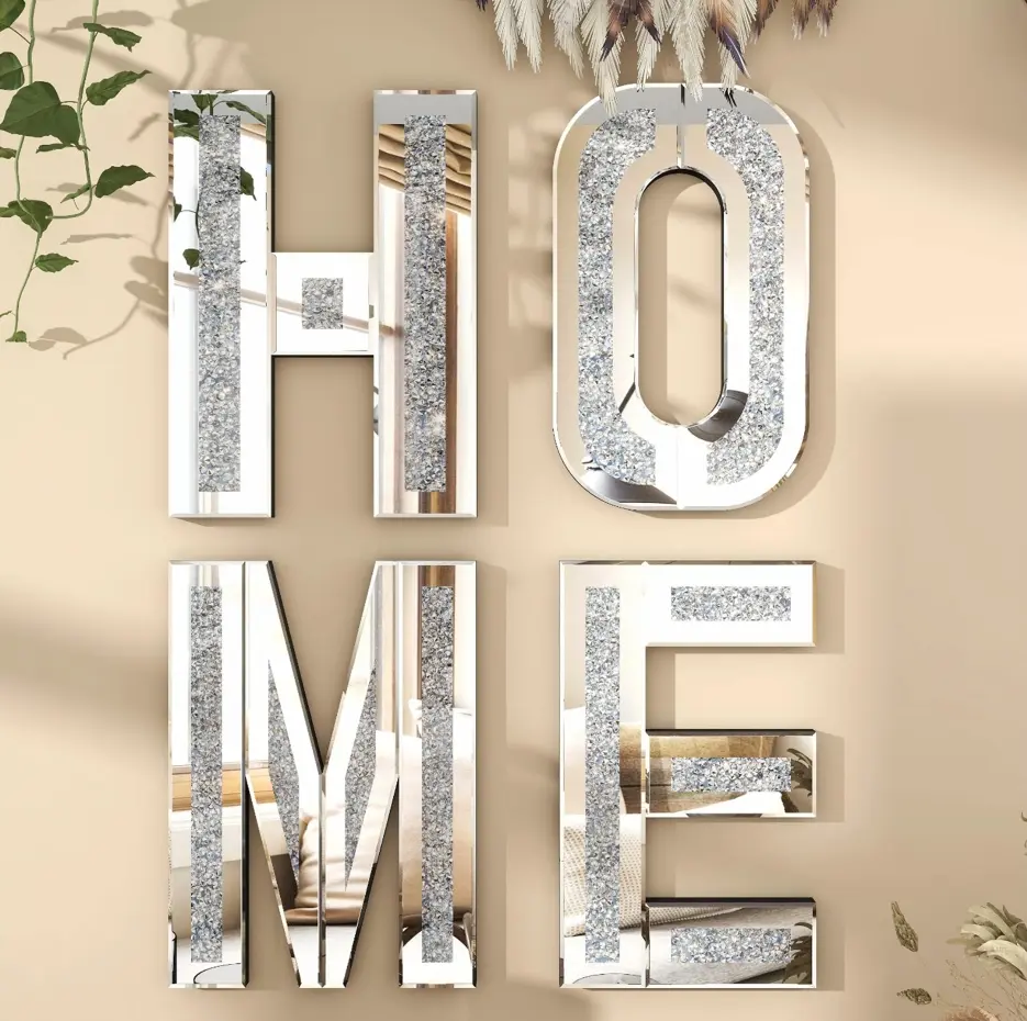 SHYFOY Mirrored Home Letter for Wall Decor Modern Mirror Decorative Wall Art for Home Living Room Bedroom