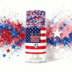 4th of July Patriotic Glitter Stick, Face Hair Body Chunky Glitter Gel Stick, Red Blue Silver Star Sequins for Independence Day Party Makeup
