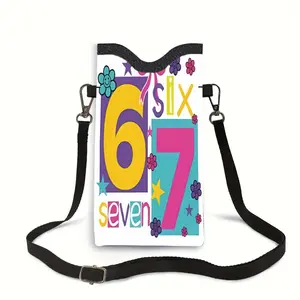 67 Number Theme Printed PU Leather Phone Case with Adjustable Strap, Portable Phone Protection Cover, Crossbody Neck Strap Included