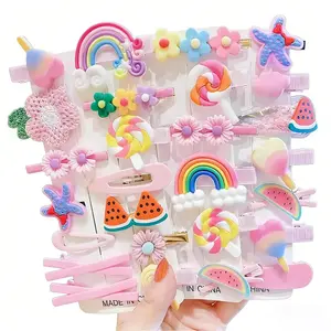 28PCS Cute Hair Clips Set for Girls, Colorful Flower Fruit Rainbow Candy Animal Barrettes, Non Slip Metal Snap Hair Accessories for Kids, Toddlers & Teens Everyday Hairstyles and School Looks