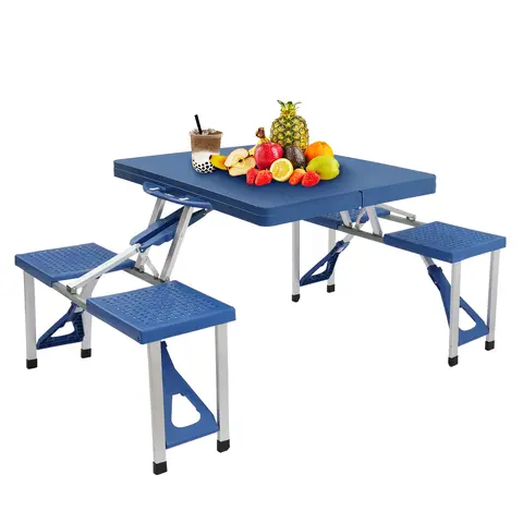 Folding Camping Table and Chair Set, One Piece Aluminum Alloy Portable Picnic Table with Seats for Outdoor Travel