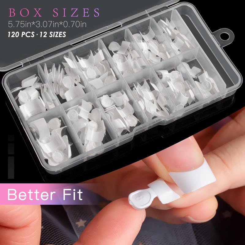 White French Nail Tips 120 PCS Short French Style Acrylic Nail Tip 12 Sizes False Nail Clear and White Press on Nails for Women