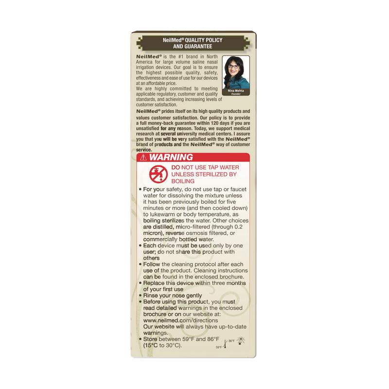 NeilMed Porcelain Neti Pot 8oz with 30 Premixed Sinus Rinse Packets for Natural Allergy Relief Nasal Wash Cleaner Easy Flow No Spill Design